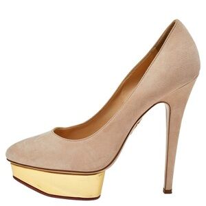 Charlotte Olympia Calf Suede Platform Heel Beige